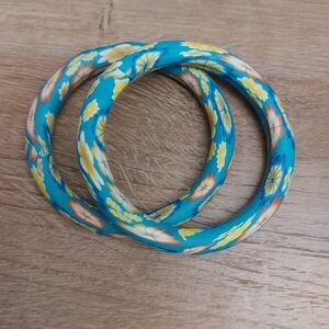 Fimo Polymer Clay Flower Floral Bangle Bracelet Bundle Lot of 2